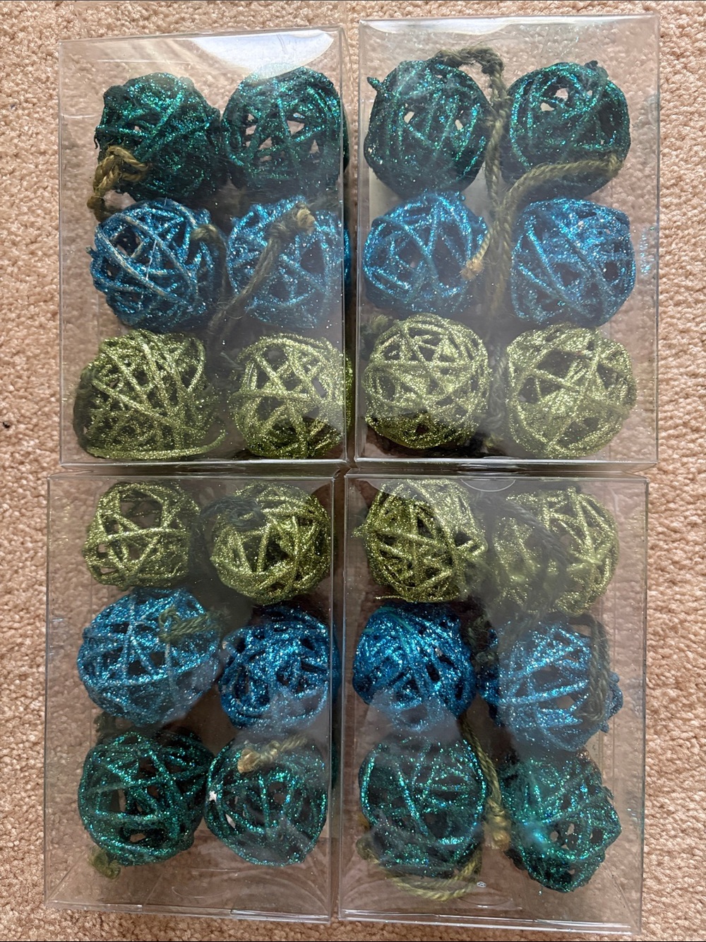 Glitter Rope Ornaments Teal, Blue & Lime Green